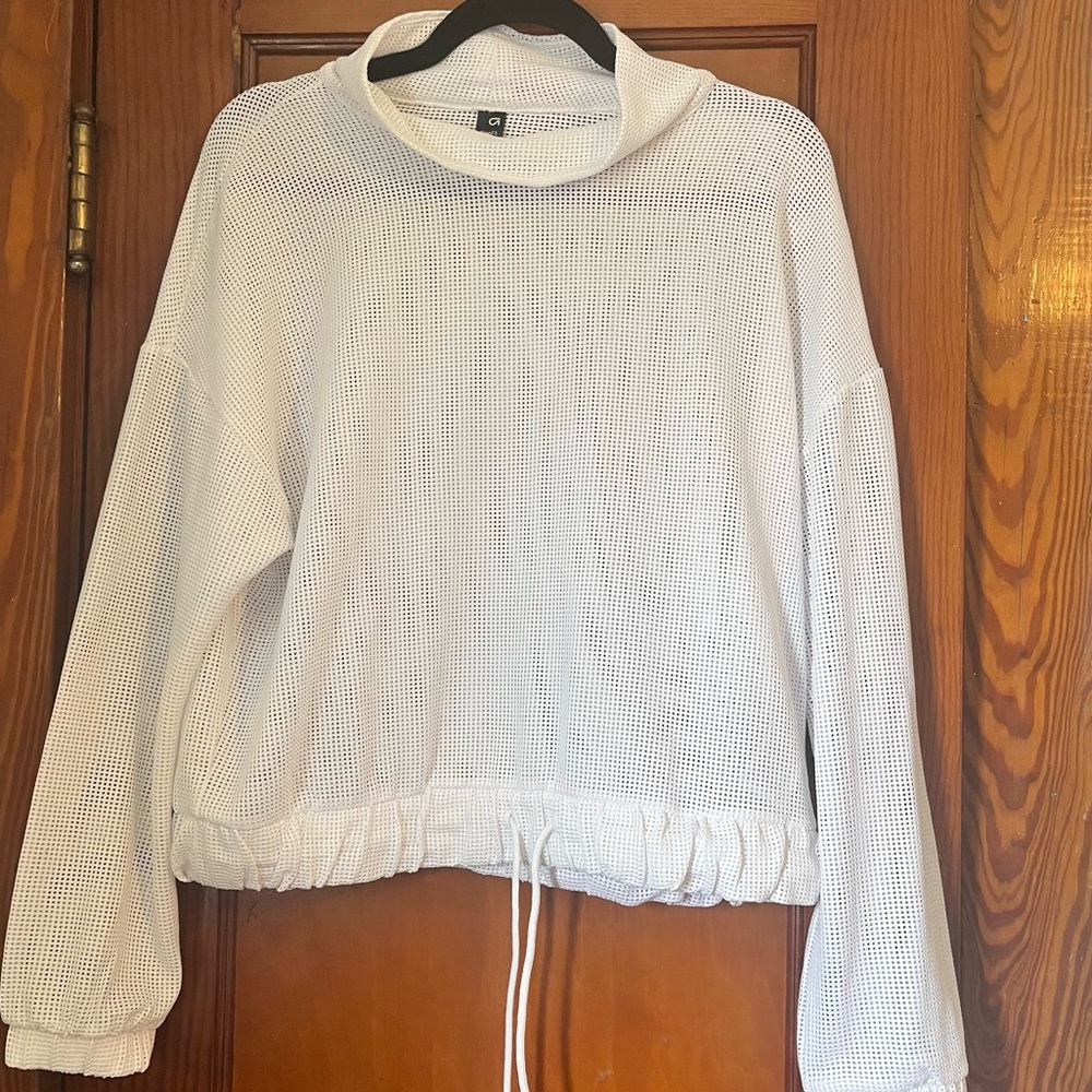 Mock neck White Mesh Women Top